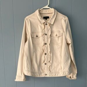 Talbots W 1X Off White Denim Jean Jacket with Ruffle Detail Classic Durable